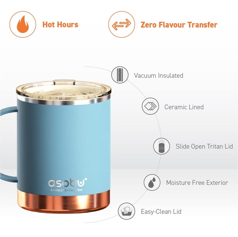 asobu Ultimate Ceramic Travel Mug, 12oz Insulated Stainless Steel Coffee Cup with Handle & Splash-Resistant Lid, Ceramic Lined for Pure Taste, BPA-Free, Double-Wall Vacuum for Hot Drinks - Image 4